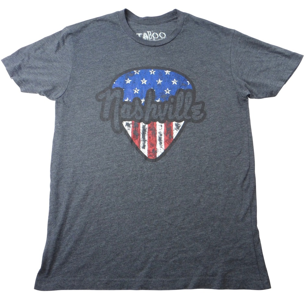 Taboo Nashville Guitar Pick American Flag Graphic T Shirt Womens Medium Charcoal
